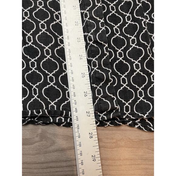 Charter Club Sz XL Linen Blouse Top Black White Long Sleeves Roll Tab - Picture 9 of 10